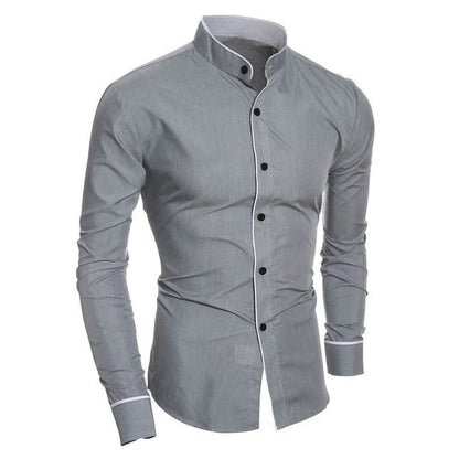 Men's Spring New Solid Color Simple Casual Slim Fit Long Sleeve Shirt