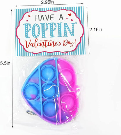 24 Valentines Day Pop Heart Fidget and Cards for Kids