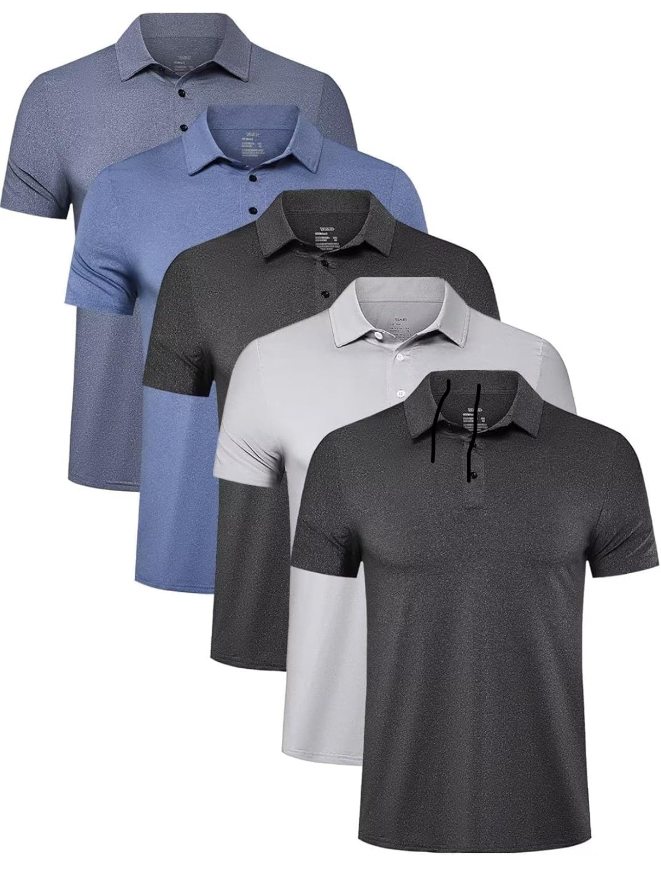 5 Pack Mens Polo Shirts Quick Dry Short Sleeve Performance Moisture Wicking