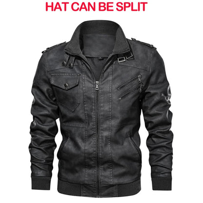 Rebel Edge Detachable Hood Leather Jacket