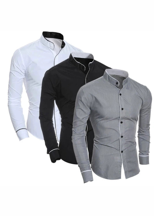 Men's Spring New Solid Color Simple Casual Slim Fit Long Sleeve Shirt