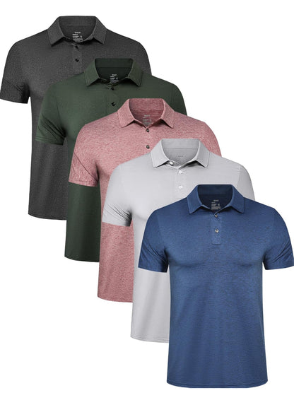 5 Pack Mens Polo Shirts Quick Dry Short Sleeve Performance Moisture Wicking