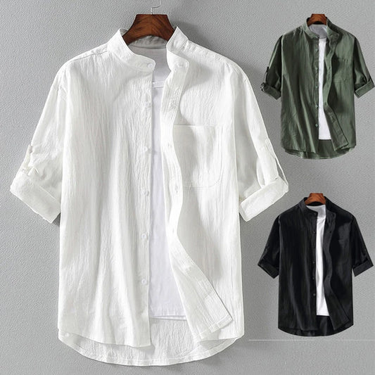 Modern Stand Collar Men's Mid Sleeve Shirt