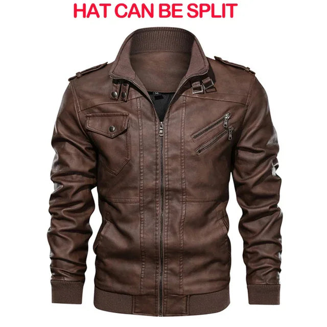 Rebel Edge Detachable Hood Leather Jacket