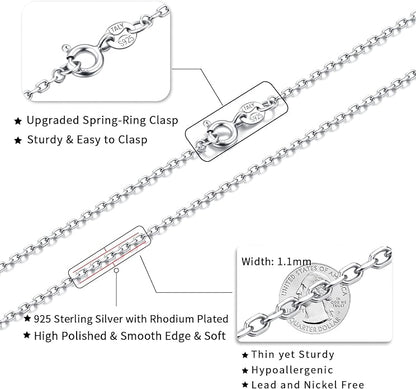 Sterling Silver Chain Necklace Chain for Women Girls 1.1mm Cable Chain Necklace Upgraded Spring-Ring Clasp
