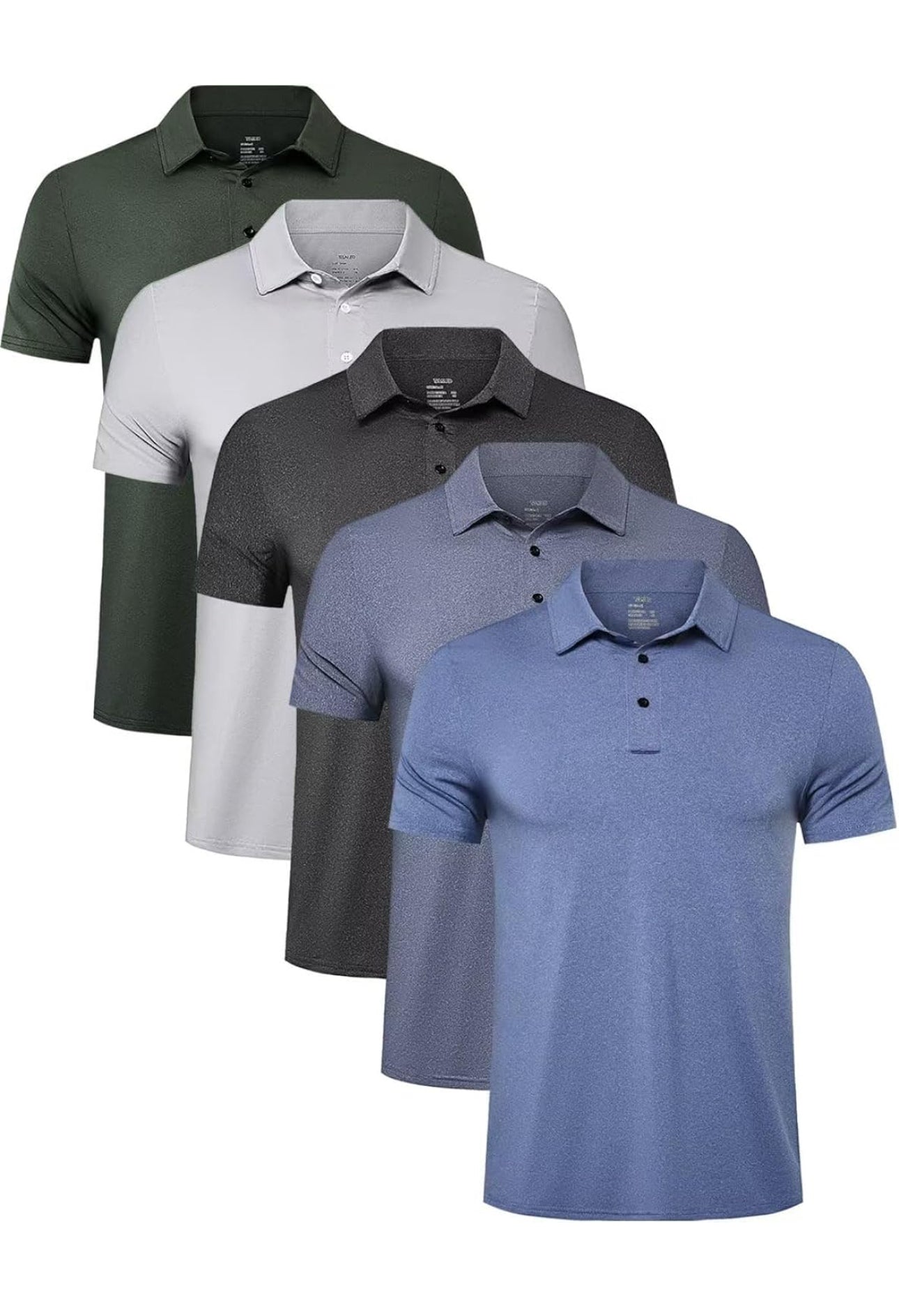 5 Pack Mens Polo Shirts Quick Dry Short Sleeve Performance Moisture Wicking