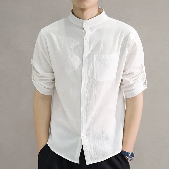Modern Stand Collar Men's Mid Sleeve Shirt