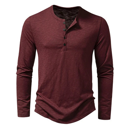 Men's Cotton Button Henley Neck Shirt Long Sleeve