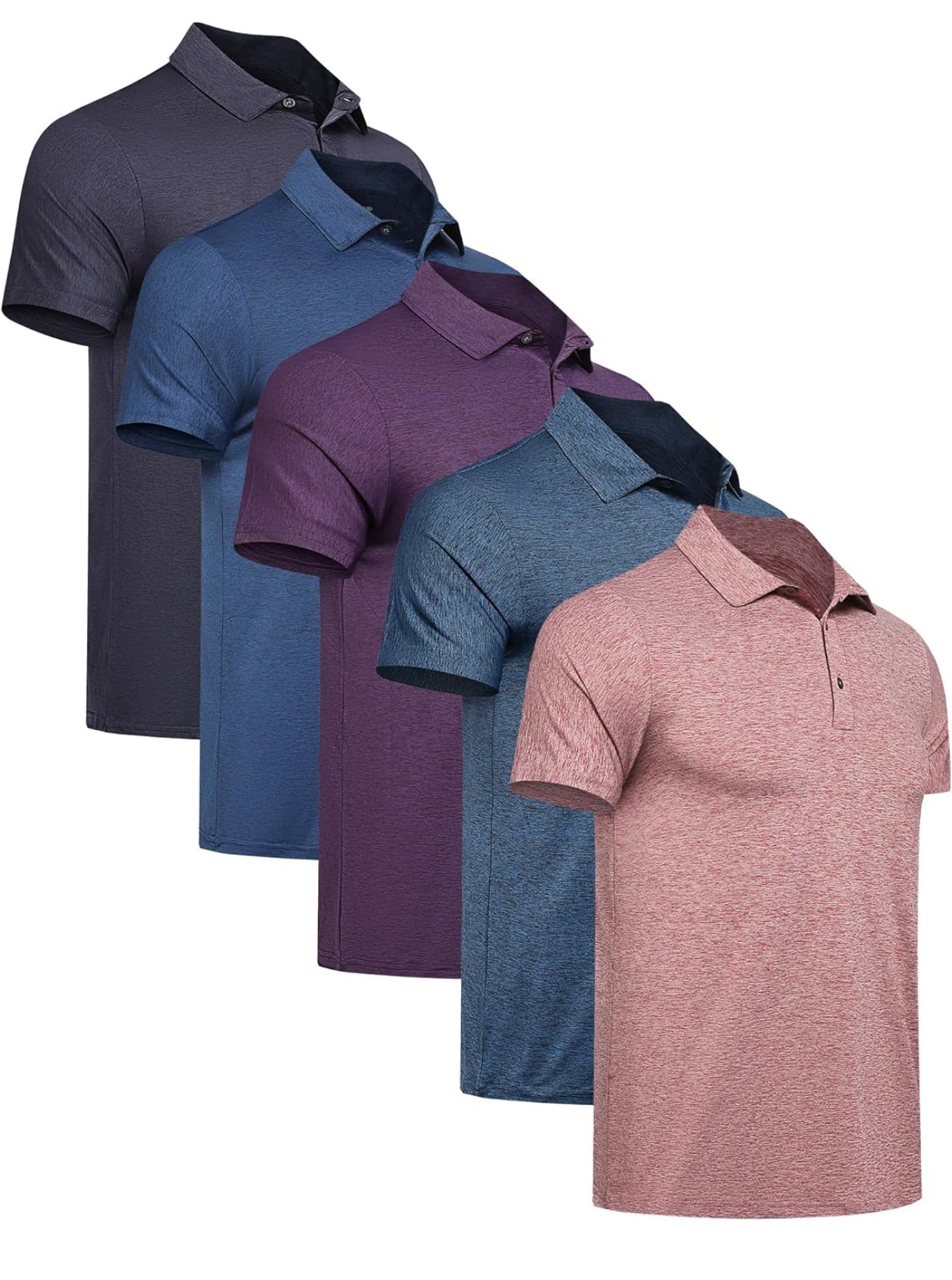 5 Pack Mens Polo Shirts Quick Dry Short Sleeve Performance Moisture Wicking