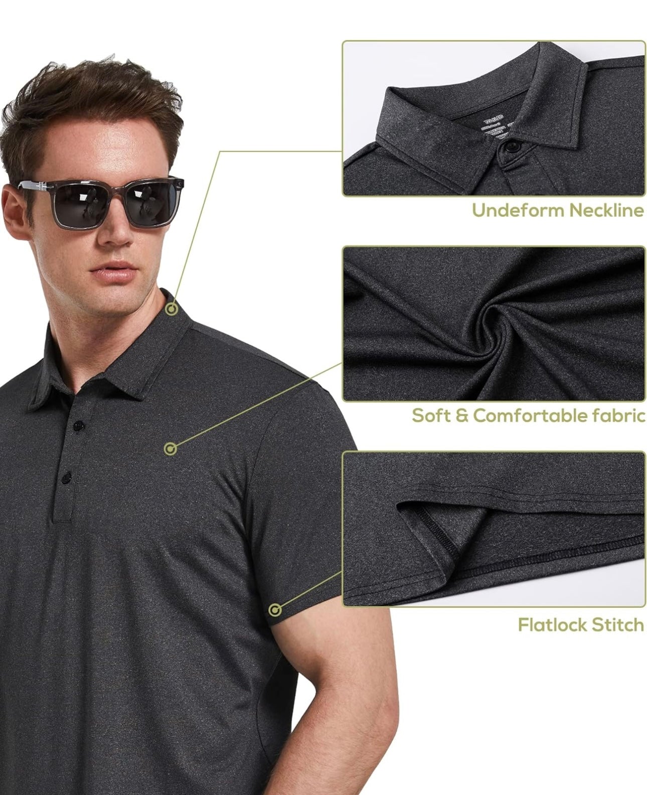 5 Pack Mens Polo Shirts Quick Dry Short Sleeve Performance Moisture Wicking