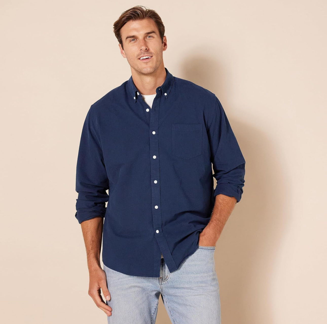 Essentials Men's Regular-Fit Long-Sleeve Pocket Oxford Shirt