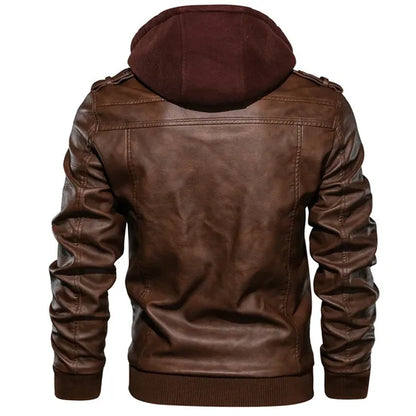 Rebel Edge Detachable Hood Leather Jacket