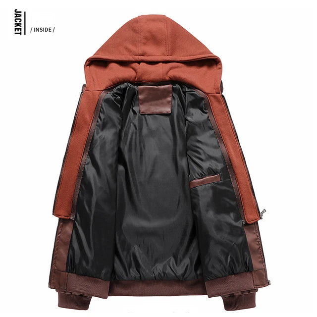 Rebel Edge Detachable Hood Leather Jacket