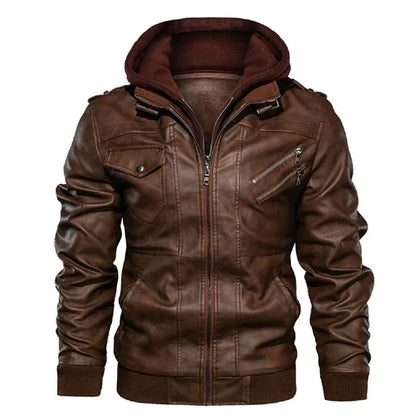 Rebel Edge Detachable Hood Leather Jacket