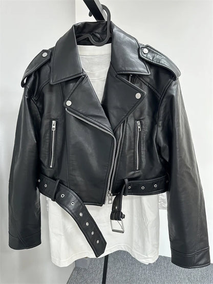 Women’s Washed Leather Jacket with Belt